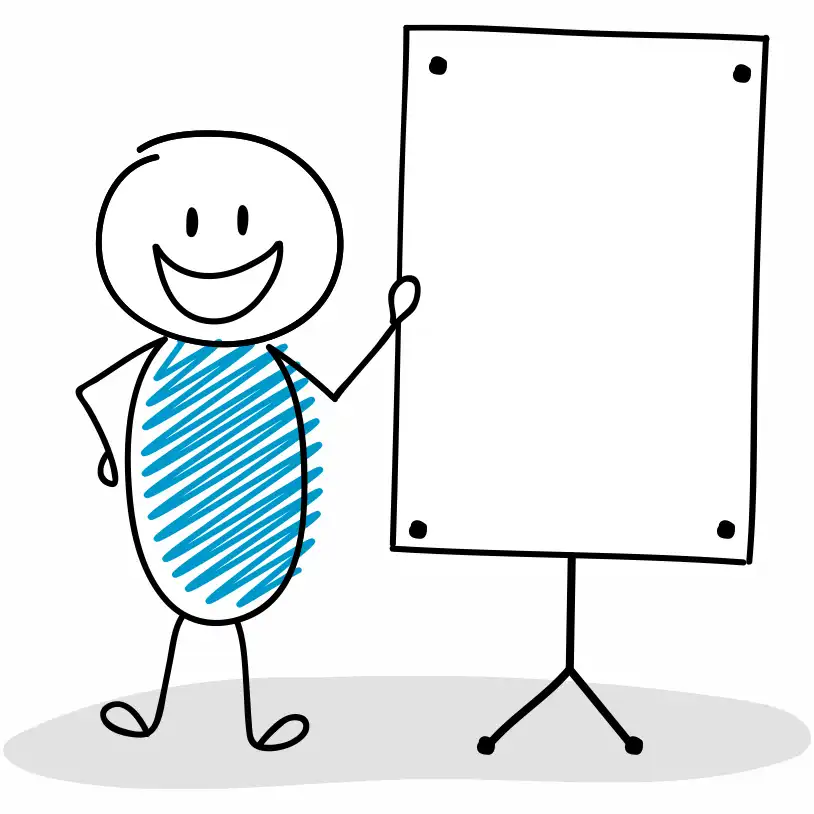 Bild lachendes Strichmännchen vor Flipchart